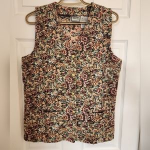 Vintage 90's Basic Traditions Floral Tapestry‎ Gold Button Vest. Women's Size M.